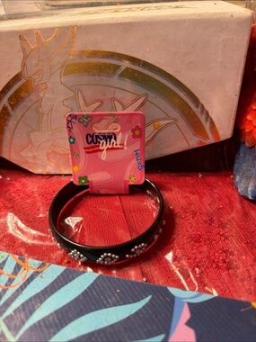 Bracelet black bangle bracelet decorated with rhinestones